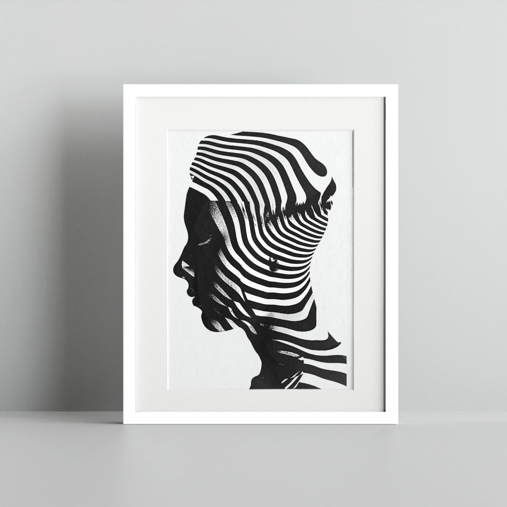 Monochrome Abstract Silhouette Stripe Art Print