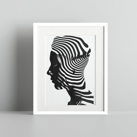 Monochrome Abstract Silhouette Stripe Art Print