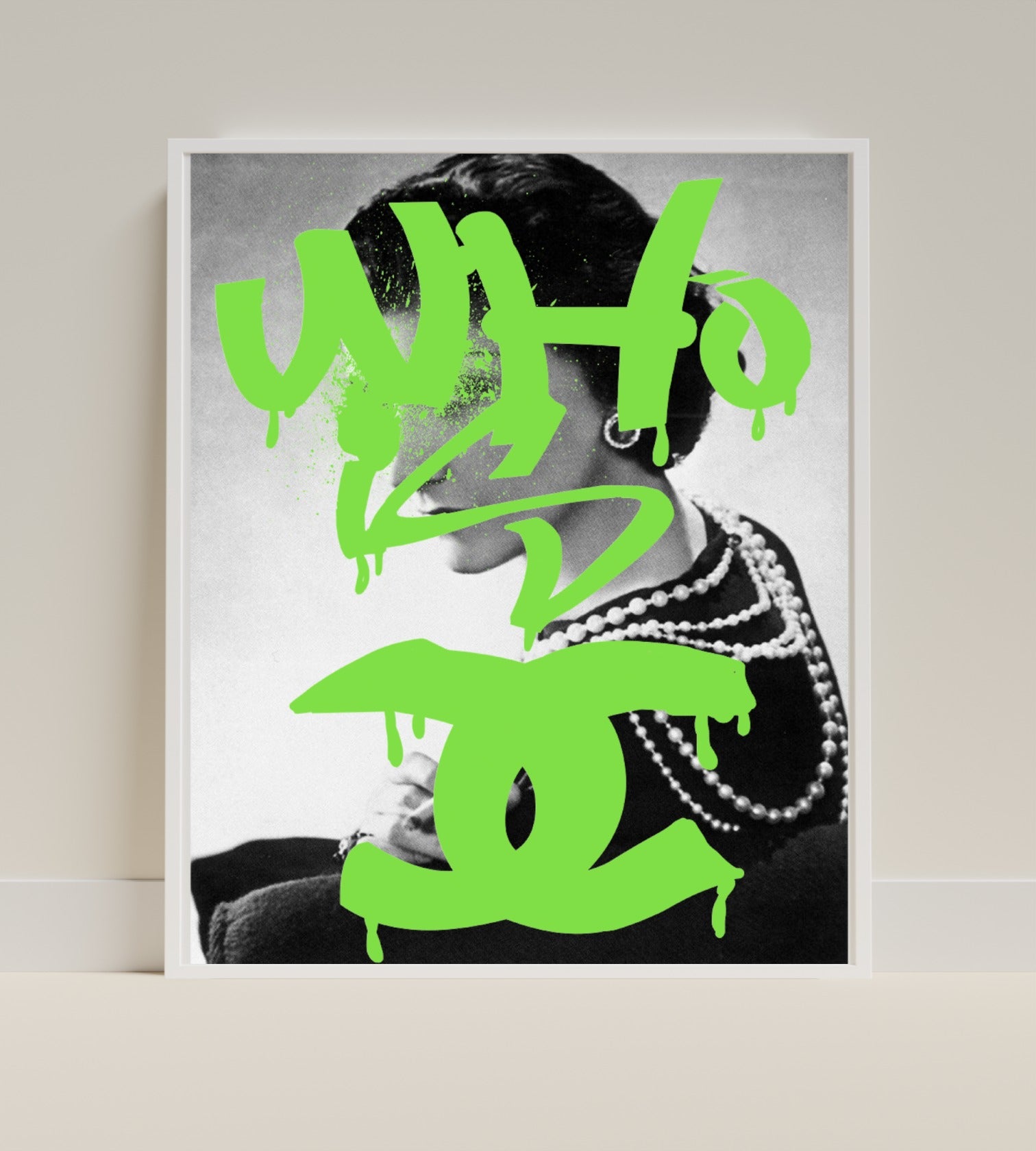 Green Graffiti on Monochrome Portrait Art Print