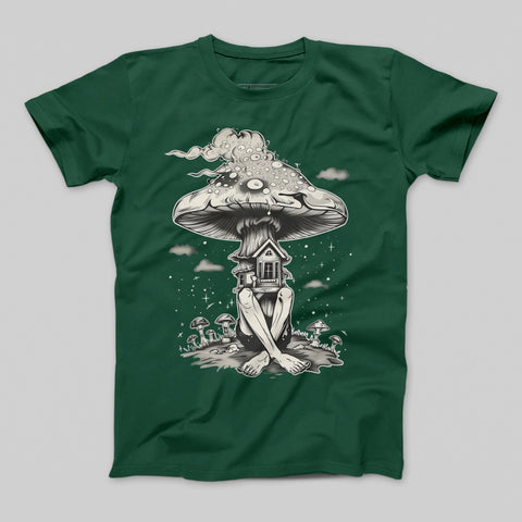 Whimsical Mushroom House Surreal Art Design Shirt