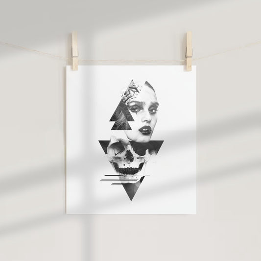 Abstract Skull and Woman Geometric Art Print