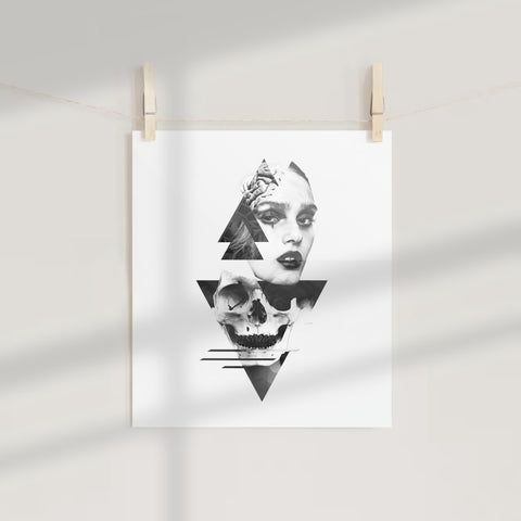 Abstract Skull and Woman Geometric Art Print
