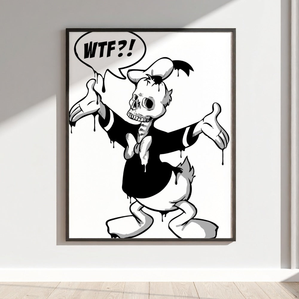WTF?! Skeletal Character Black and White Art Print