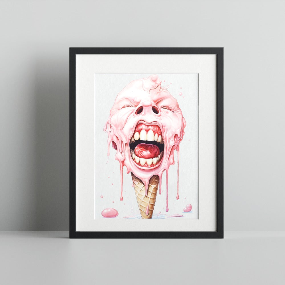 Melting Ice Cream Face Art Print for Home Decor