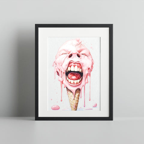 Melting Ice Cream Face Art Print for Home Decor