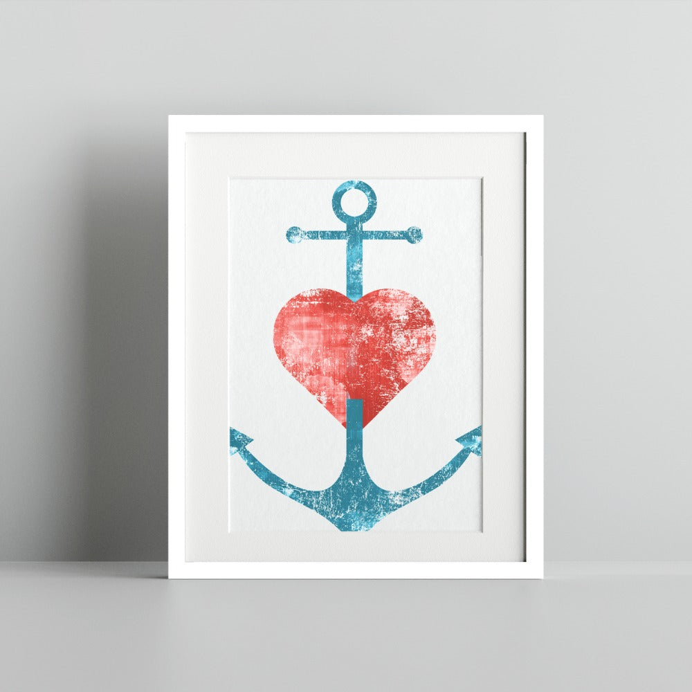 Anchor and Heart Nautical Wall Art Print Decor
