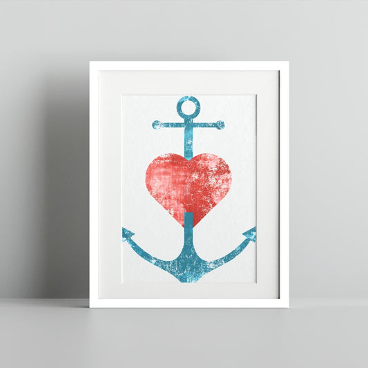 Anchor and Heart Nautical Wall Art Print Decor