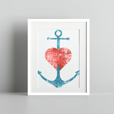 Anchor and Heart Nautical Wall Art Print Decor