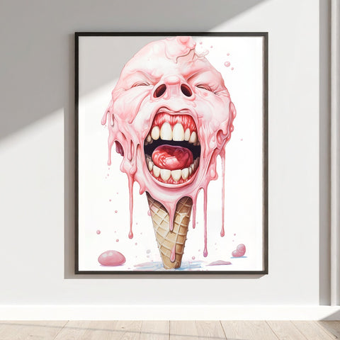 Surreal Melting Ice Cream Face Art Print Poster