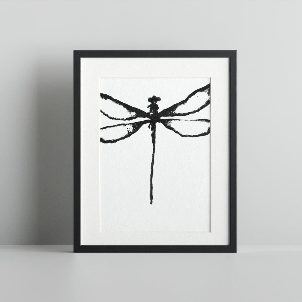 Monochrome Dragonfly Wall Art in Minimalist Frame
