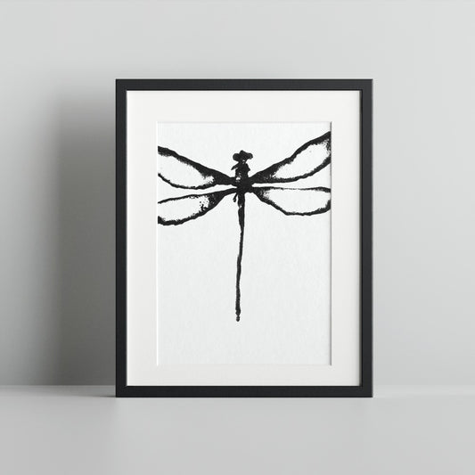 Monochrome Dragonfly Wall Art in Minimalist Frame