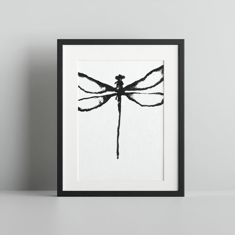 Monochrome Dragonfly Wall Art in Minimalist Frame