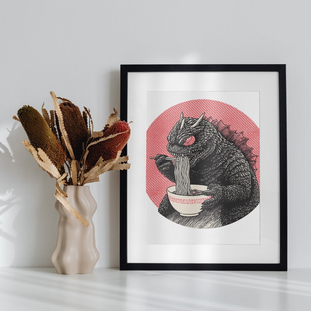 Monster Eating Ramen Unique Illustration Art Print