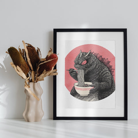 Monster Eating Ramen Unique Illustration Art Print