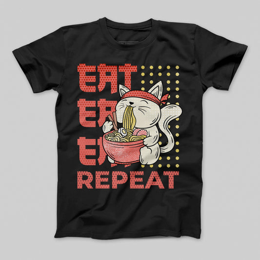 Eat Sleep Repeat Ramen Noodle Cat T-Shirt