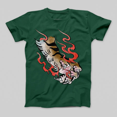Fierce Tiger Claw with Flames Graphic T-shirt