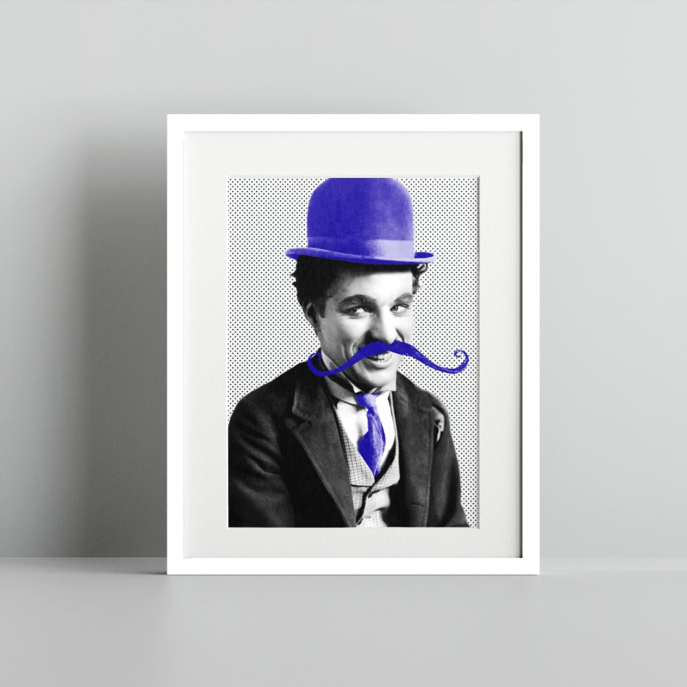 Vintage Icon with Blue Hat and Mustache Art Print