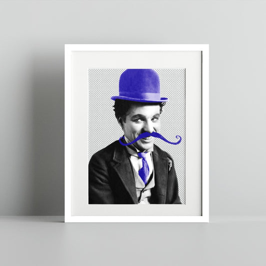 Vintage Icon with Blue Hat and Mustache Art Print