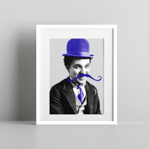 Vintage Icon with Blue Hat and Mustache Art Print