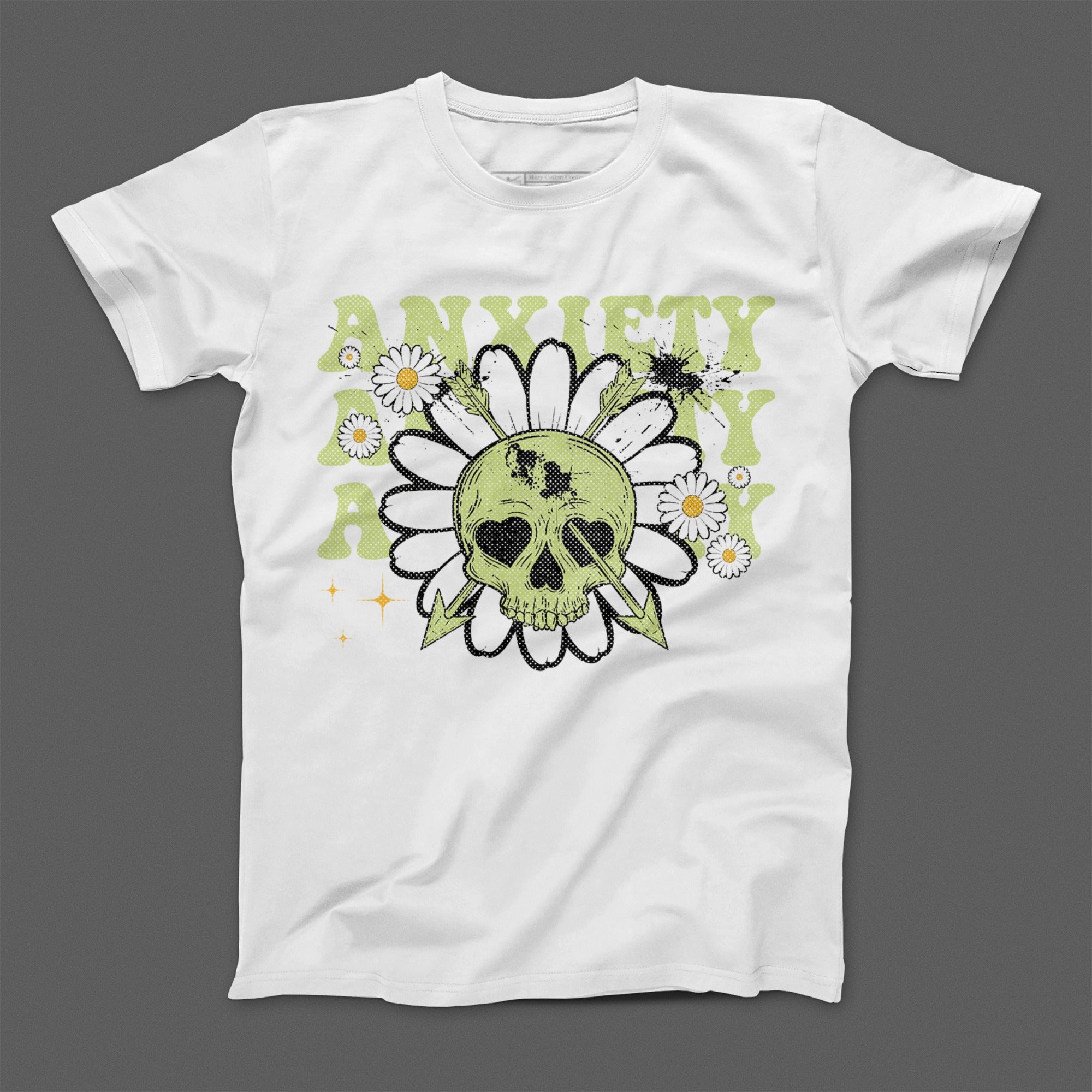 Skull and Daisy Anxiety Artwork Casual Tee Apparel