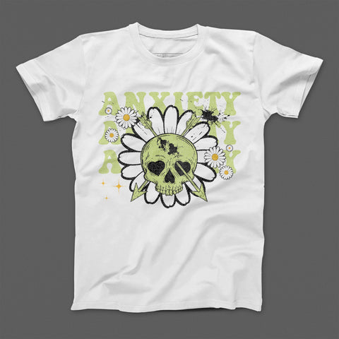 Skull and Daisy Anxiety Artwork Casual Tee Apparel