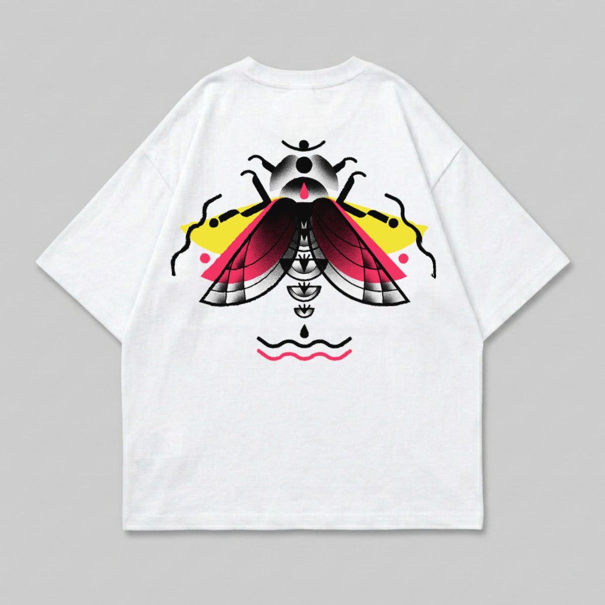 Stylized Insect Creature Graphic White Oversized T-Shirt