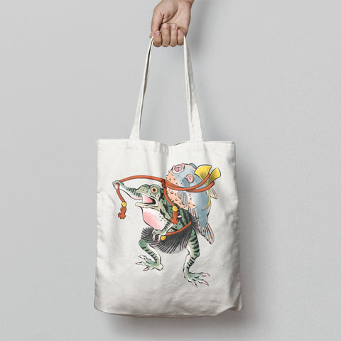 Unique Frog and Fish Illustrated Tote Bag Product