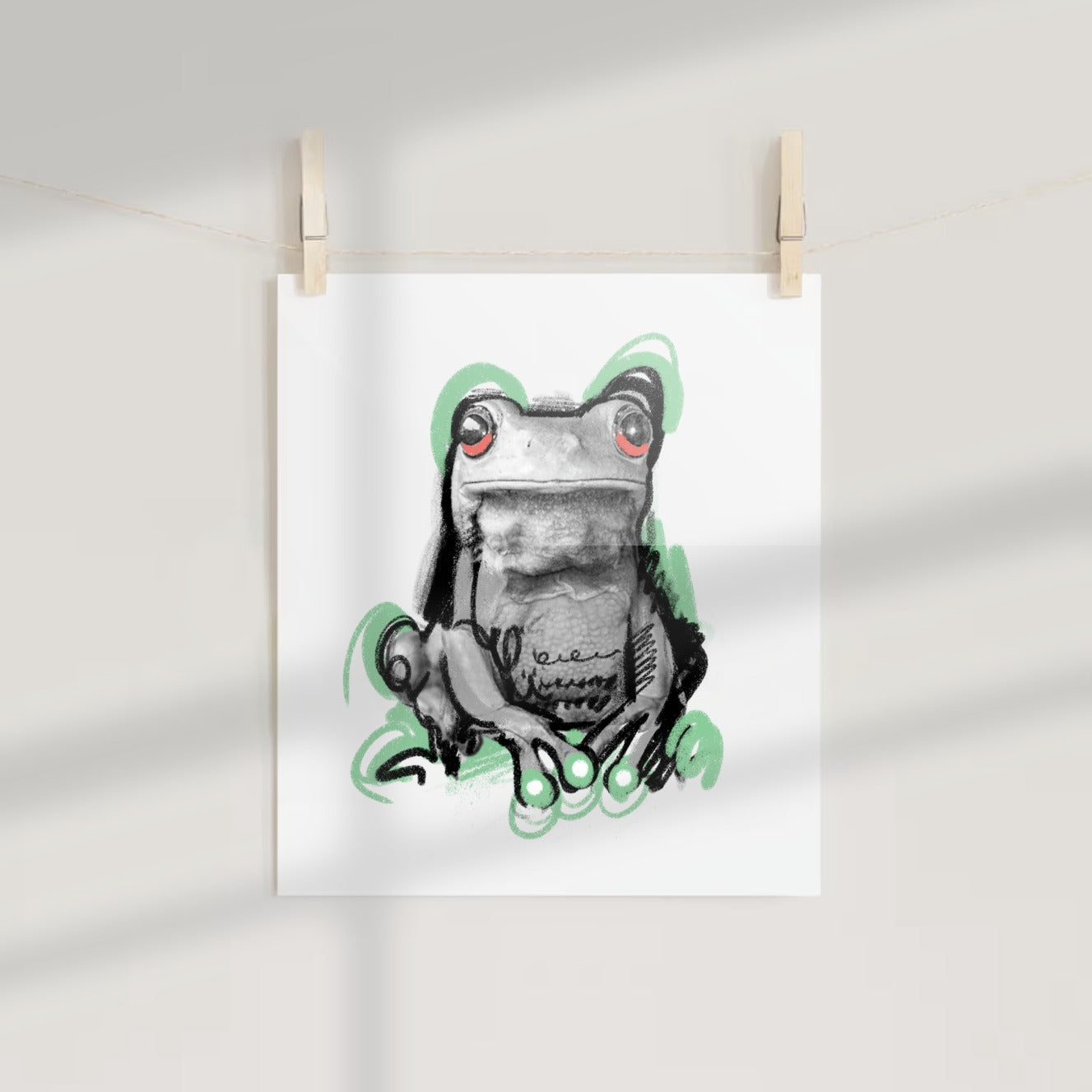 Whimsical Frog with Red Eyes Hanging Wall Art Print
