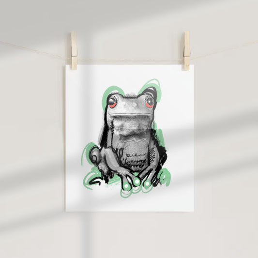 Whimsical Frog with Red Eyes Hanging Wall Art Print