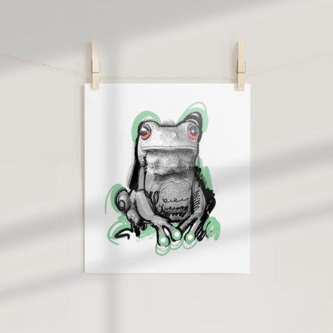 Whimsical Frog with Red Eyes Hanging Wall Art Print