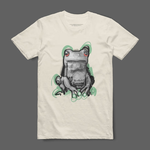 Unique Frog Design T-Shirt Artwork with Red Eyes