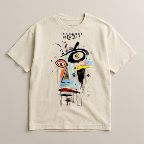 Abstract Face Art Graphic Tee with Bold Colors
