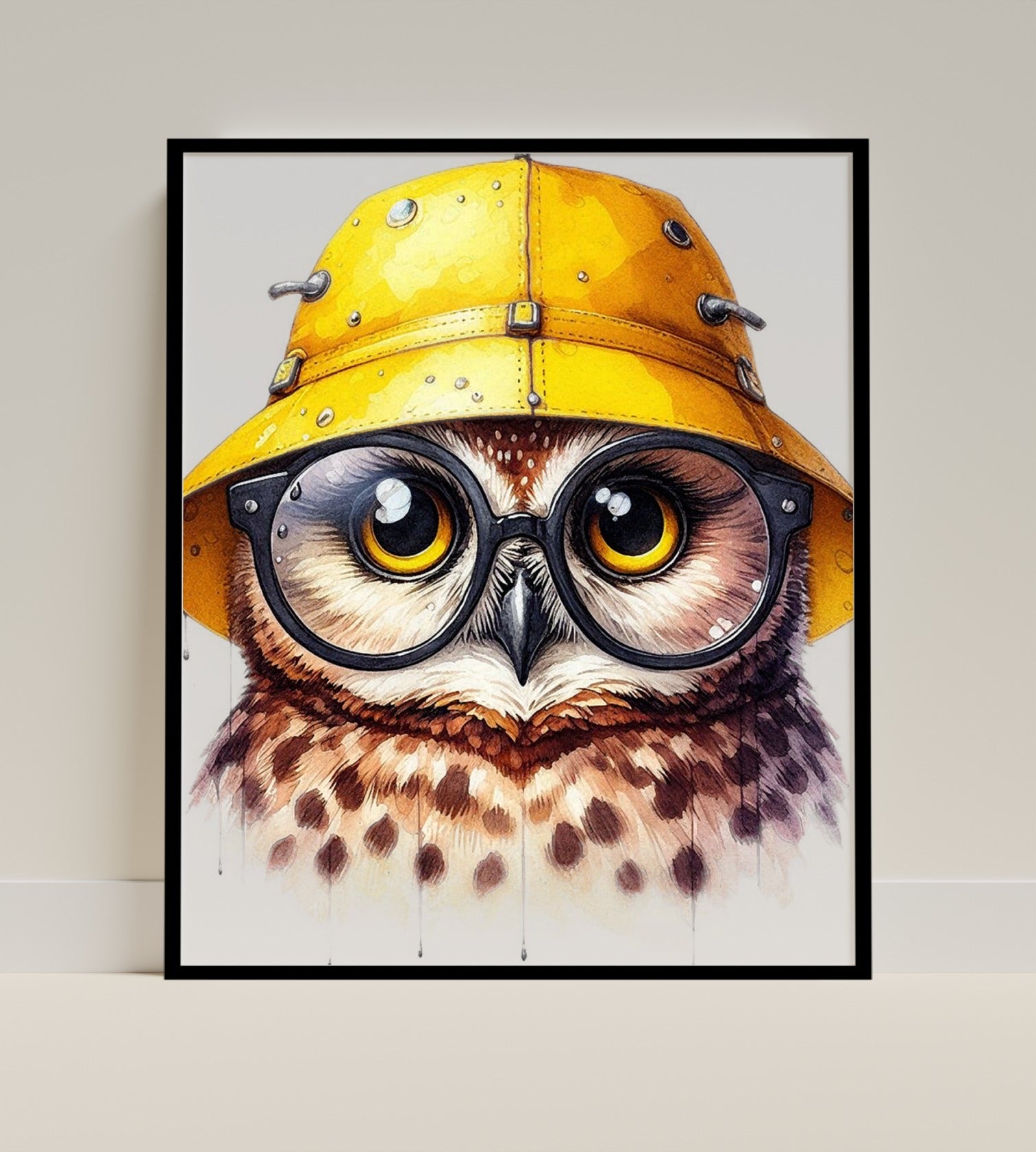 Owl with Glasses and Yellow Hat Wall Art Print