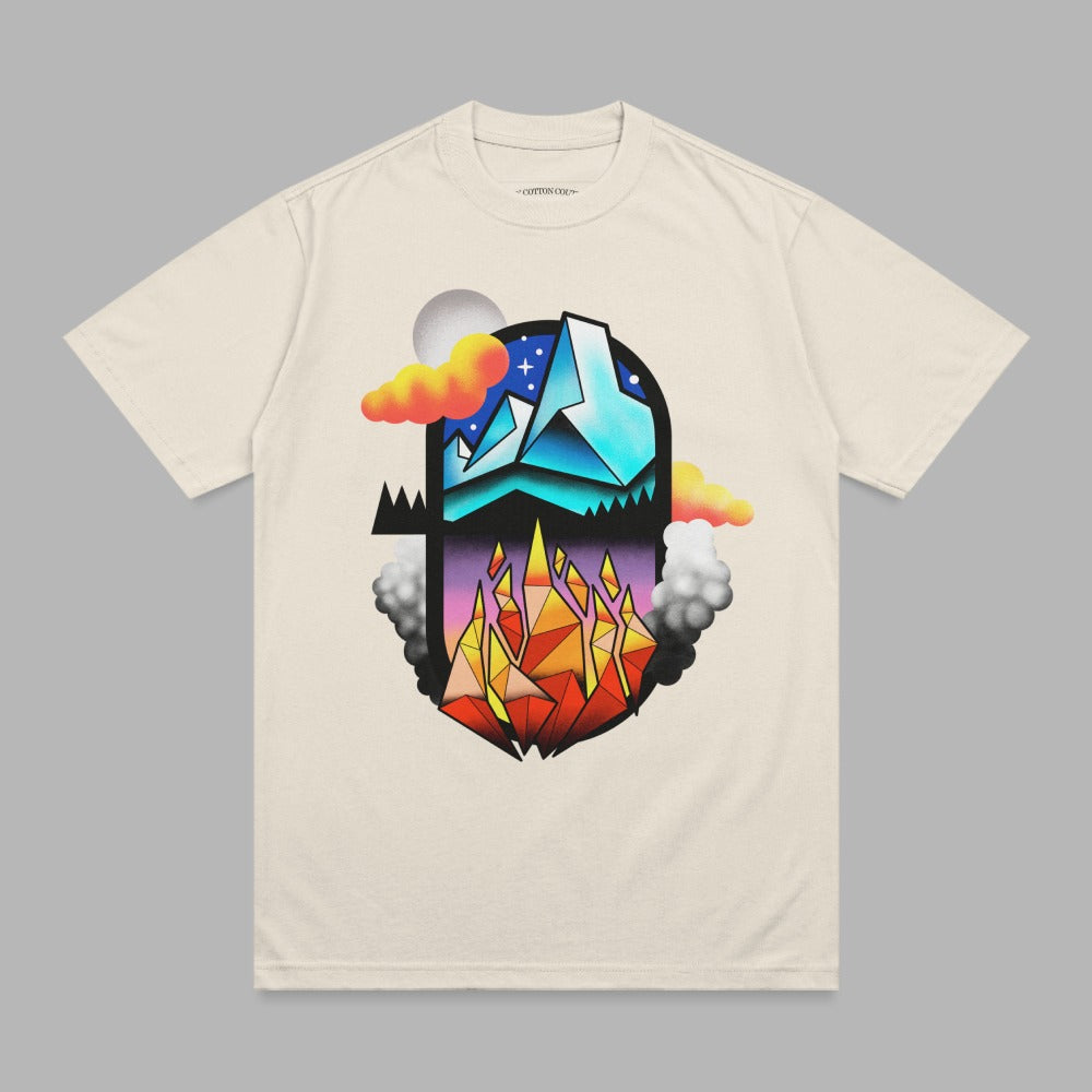 Geometric Mountain Fire Night Sky Clouds Stars product type