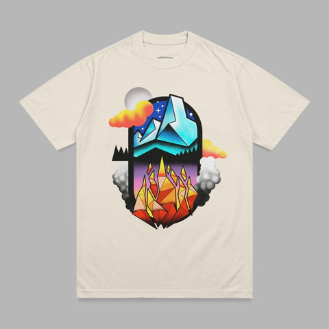 Geometric Mountain Fire Night Sky Clouds Stars product type