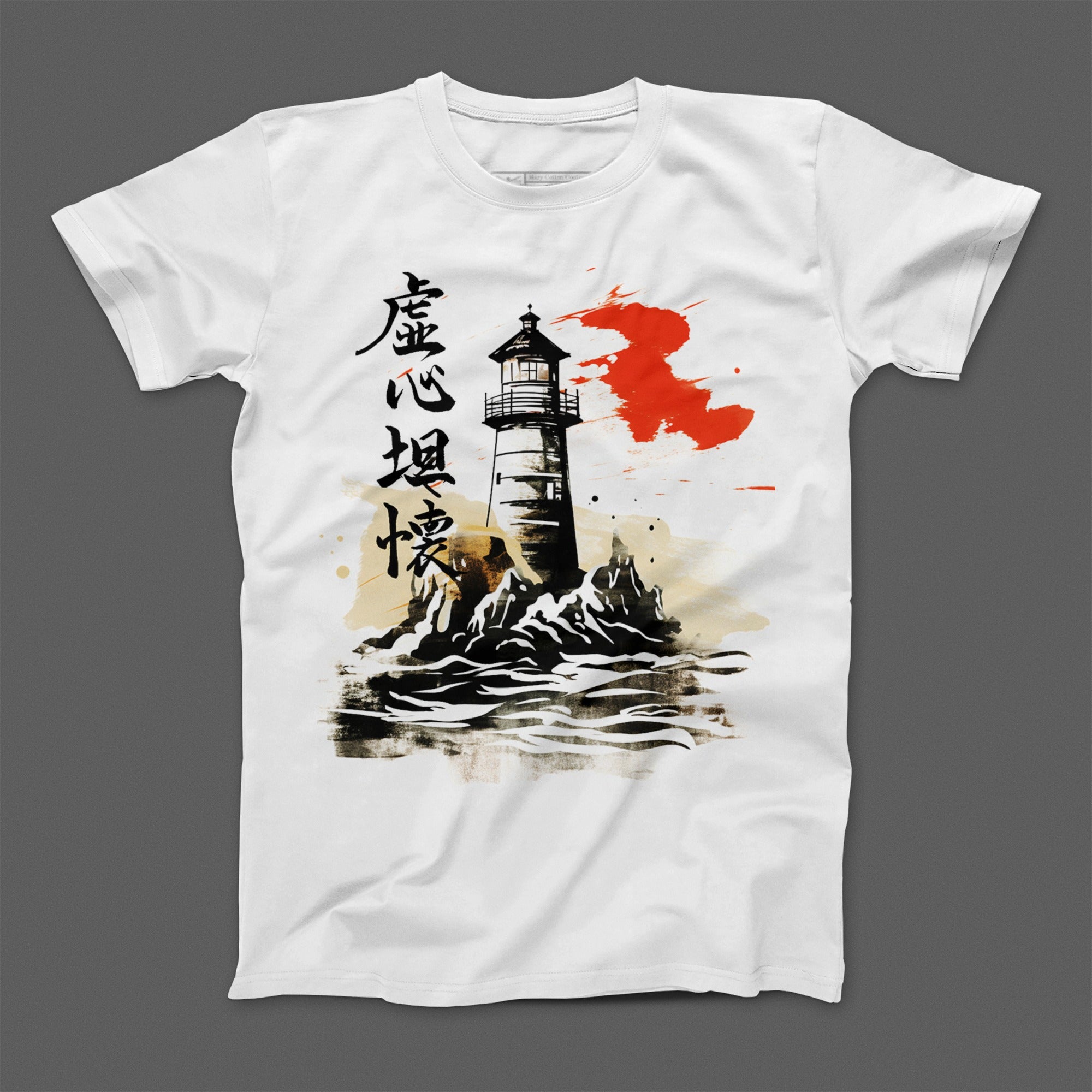 Japanese Lighthouse and Waves Graphic Design Shirt