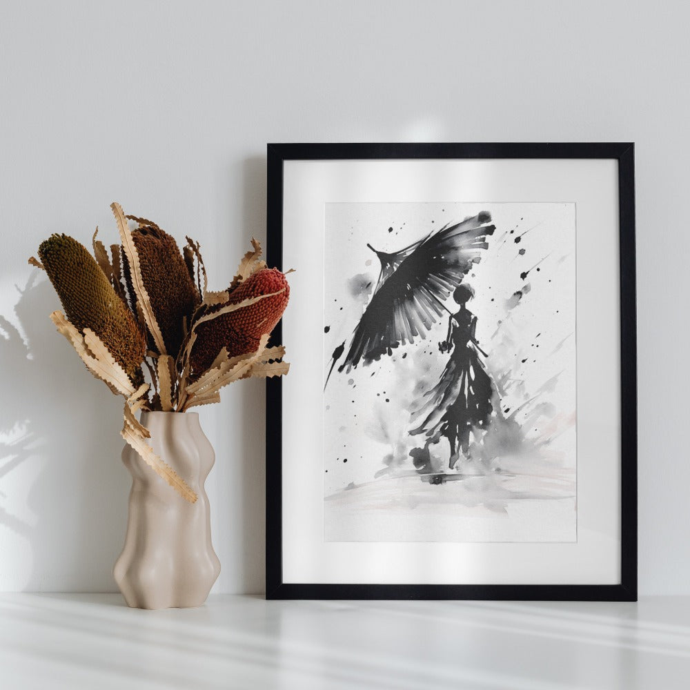 Black and White Abstract Umbrella Art Framed Wall Decor