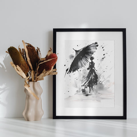 Black and White Abstract Umbrella Art Framed Wall Decor