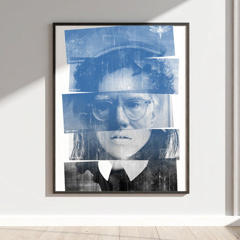 Blue and White Abstract Portrait Framed Wall Art