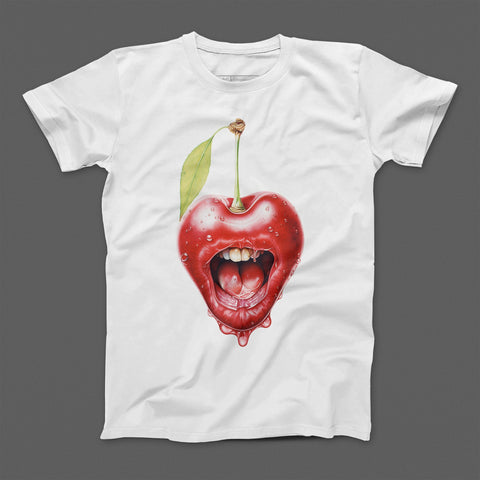 Cherry Mouth Graphic T-Shirt with Unique Art Design