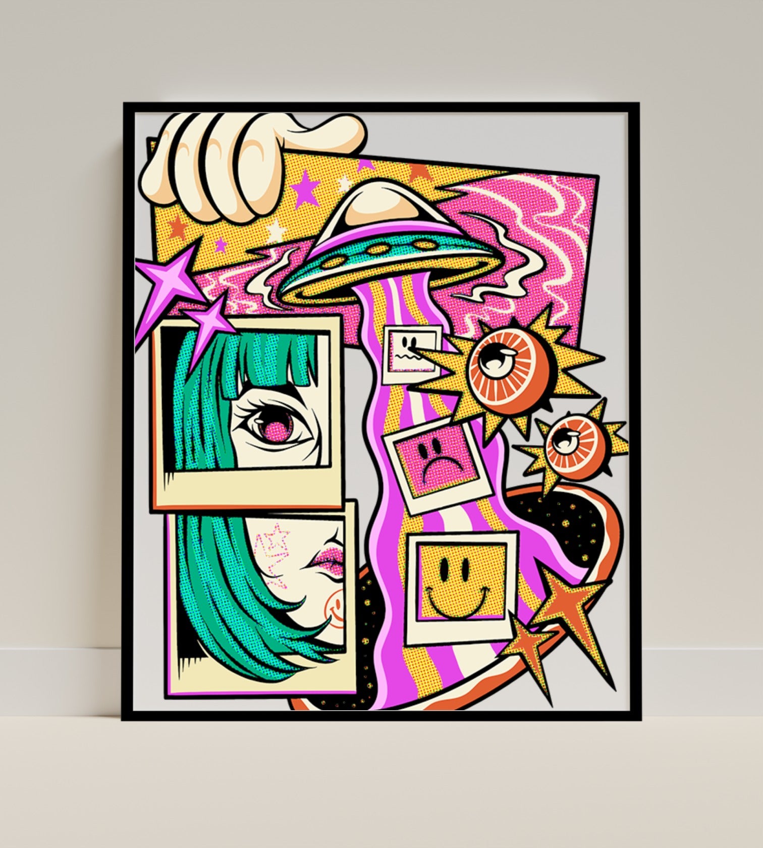 Funky Psychedelic Pop Art with Vibrant Colors Poster