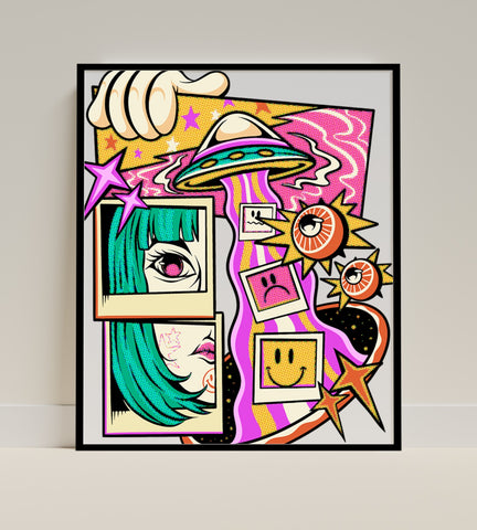 Funky Psychedelic Pop Art with Vibrant Colors Poster