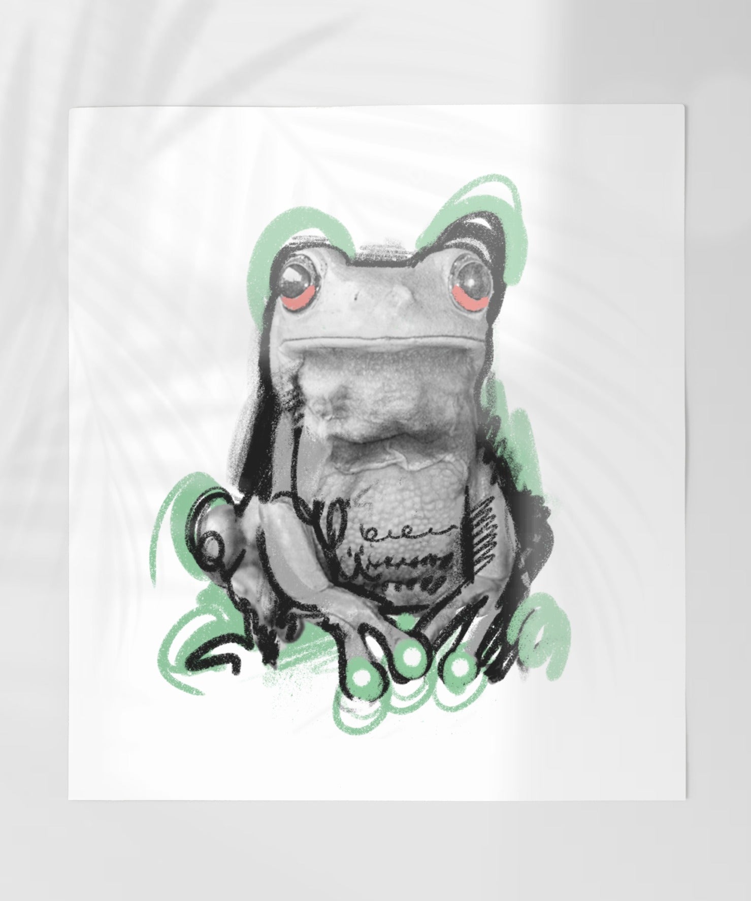 Frog Art Print with Green and Red Accents