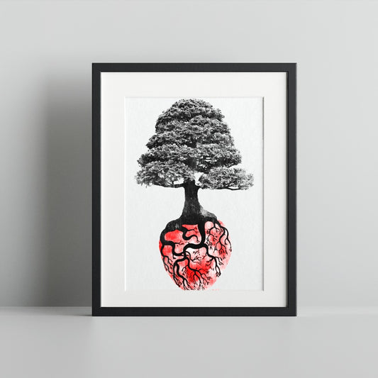Bonsai Tree with Heart Roots Artistic Print Décor