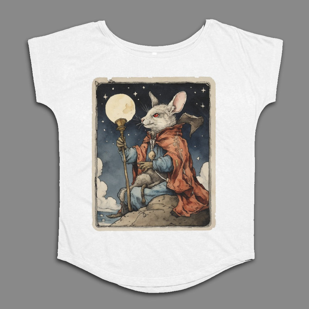 Fantasy Rabbit with Moon Staff Graphic T-Shirt