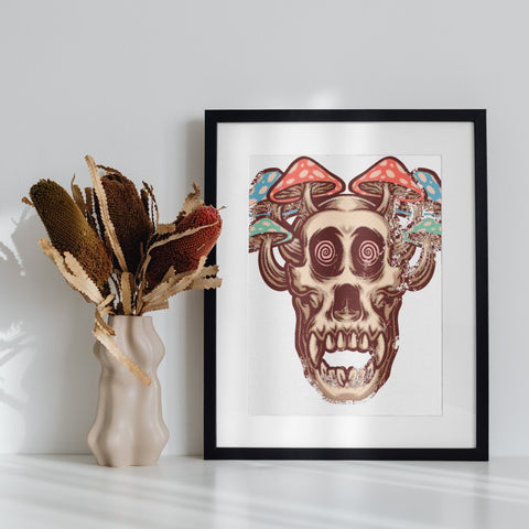 Colorful Psychedelic Skull and Mushroom Art Print