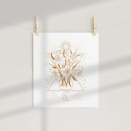 Sun and Moon Floral Starburst Wall Art Print