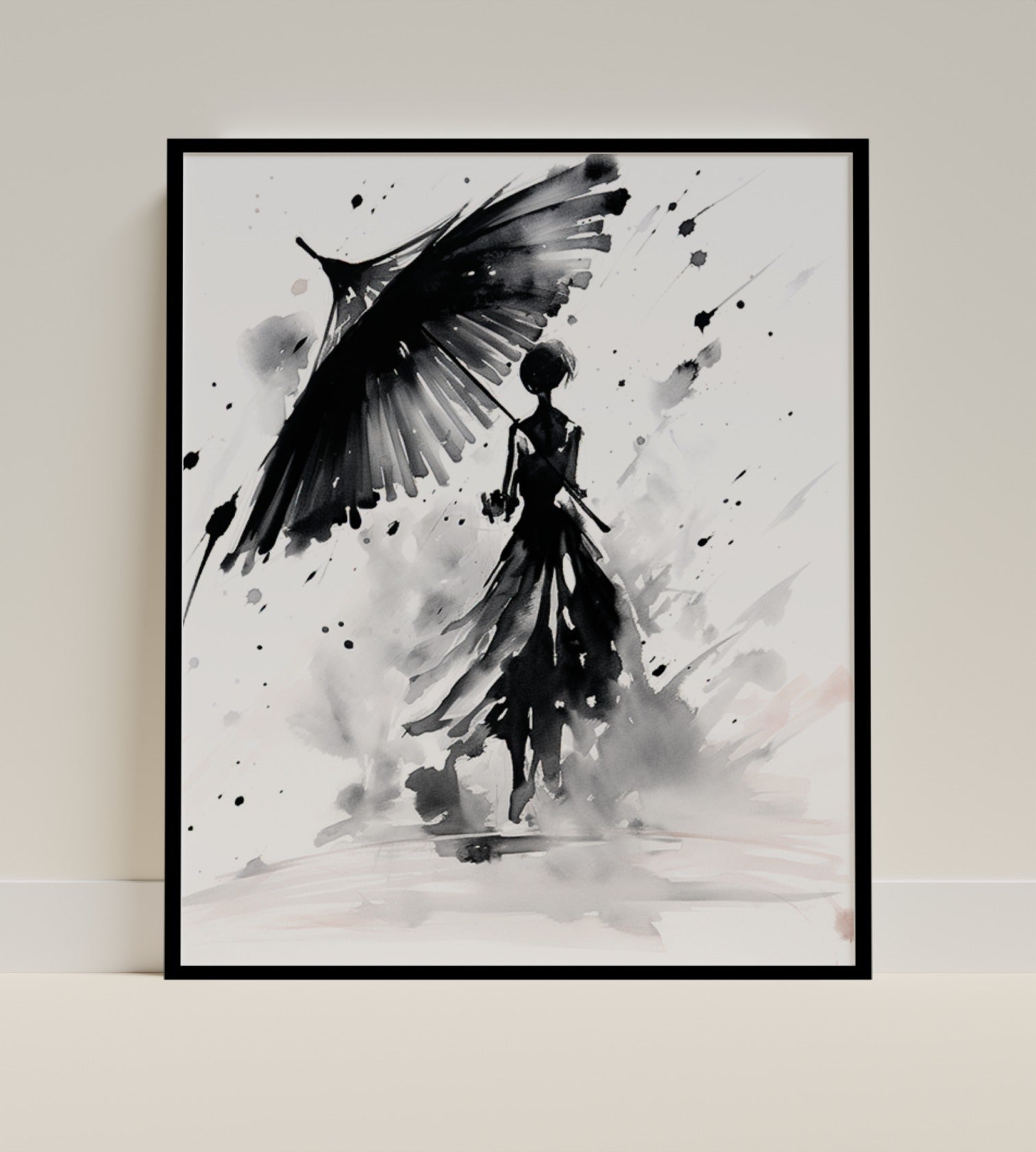 Abstract Lady with Umbrella Art Print Decorative Piece