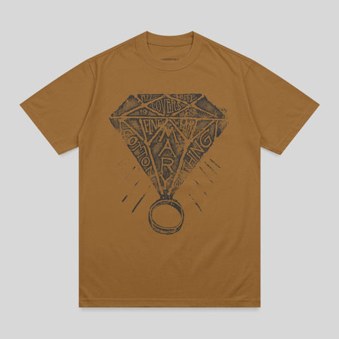 Brown t-shirt with diamond ring graphic and "COTTON CO" text.