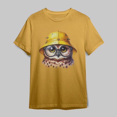 Cute Owl with Yellow Hat Graphic T-Shirt